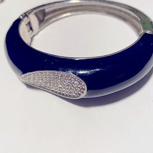 Black and silver rhinestone bangle bracelet
